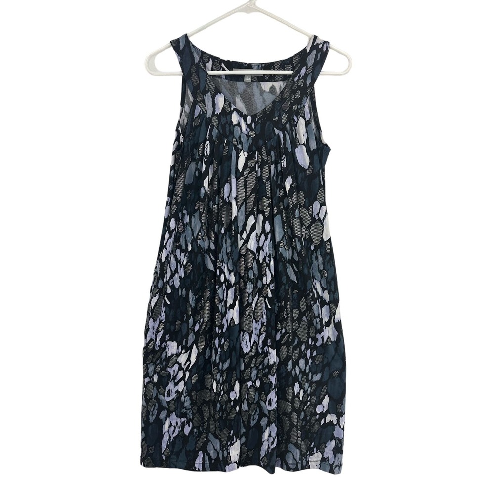 NY Collection Sleeveless Dress Women S Blue Gray Snakeskin V-Neck Excellent